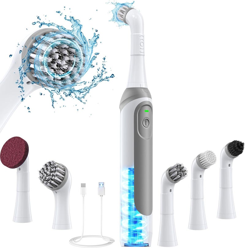 kHelfer Rechargeable Electric Grout Brush with Built-in Battery, Upgraded KH6A Stainless Steel Wire Power Brush & IPX7 Waterproof, Cordless Cleaning Brush & 5 Replacement Heads for Grout, Crevice - Image 1